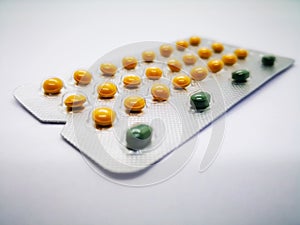 Medication and healthcare concept. Oral contraceptive drug. 24 y