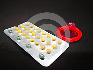 Medication and healthcare concept. Oral contraceptive drug in si