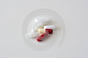 medication pills on a table. drugs, antibiotics, analgesics, narcotic
