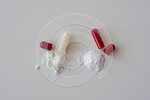 medication pills on a table. drugs, antibiotics, analgesics, narcotic photo