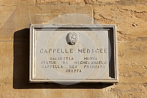 Medici Chapels (Cappelle medicee), street plate in Florence