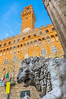 Medici Lion Statue Loggia Piazza Signoria Palazzo Vecchio Florence Italy