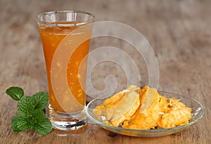 Medicinal Bael fruit with juice and mint leaves