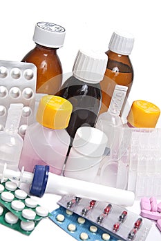 Medicinal bottles and tablets photo