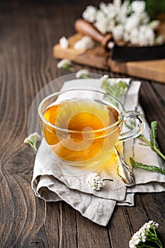 Medicinal herbal tea made from Yarrow, remedy for wound healing