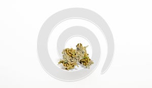 Medicinal marihuana buds on a white background, canabis canabinol thc