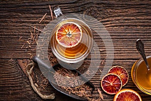 Medicinal Pau d`Arco bark tea also known as Lapacho in a glass cup