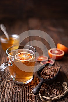 Medicinal Pau d`Arco bark tea also known as Lapacho in a glass cup