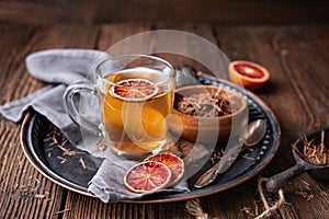 Medicinal Pau d`Arco bark tea also known as Lapacho in a glass cup photo