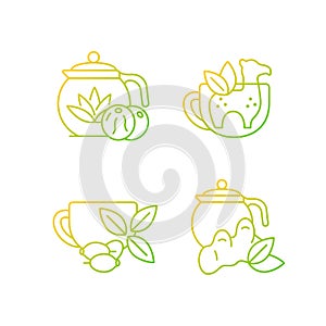 Medicinal tea gradient linear vector icons set.