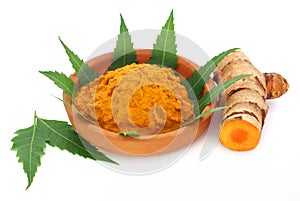 Medicinal turmeric paste with neem leaves