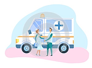 Medicine Ambulance Car and Staff Illustration
