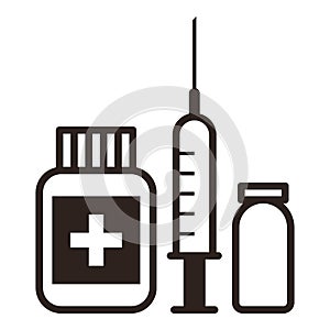 Medicine, ampoule and syringe icon