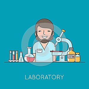 Medicine background with nurse, medical and lab equipments