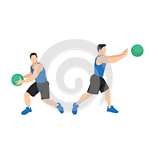 Medicine ball rotational passes exercise. Flat vector illustration