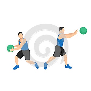 Medicine ball rotational passes exercise. Flat vector illustration photo