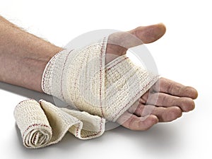 Medicine bandage on human hand