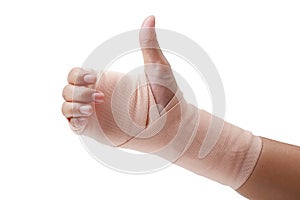 Medicine bandage on human hand isolated