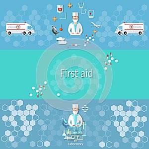 Medicine banners ambulance pharmacology doctor first aid