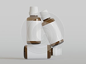 Medicine bottle brown color 3D rendering