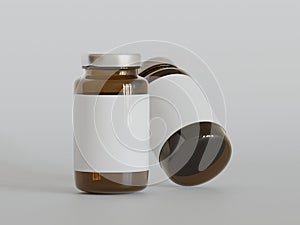 Medicine bottle brown color 3D rendering