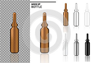 Medicine Bottle Mock up Realistic transparent Amber, white, black and glass ampoule or dropper plastic Packaging. for Food and