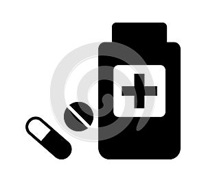 Medicine bottle and pills icon vector