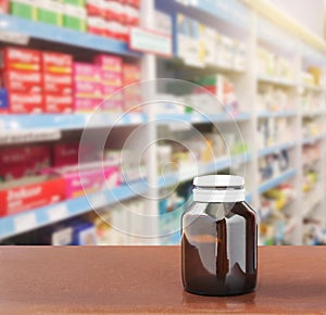 Medicine bottle on table