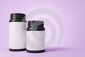 Medicine bottles for pill, copy space for label. Mockup