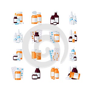 Medicine bottles vector concept in flat style photo