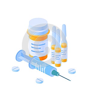 Medicine bottles vector concept in isometric view