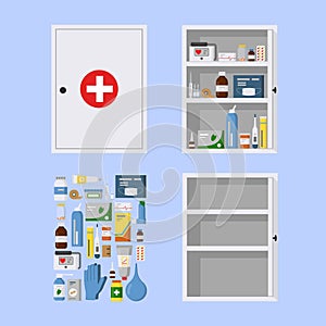 Medicine cabinet for safe medication storage with open and closed door