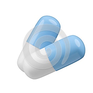 Medicine capsule in blue and white color isolated
