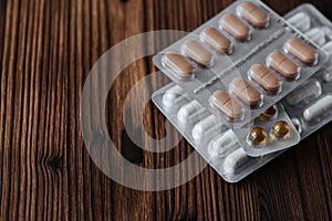Medicine capsule dosage form antibiotic and painkiller drug in blister packaging