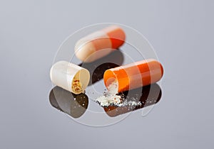 Medicine capsules close up