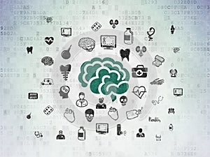 Medicine concept: Brain on Digital Data Paper background