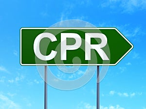 Medicine concept: CPR on road sign background