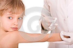 Medicine doctor does inoculation to child.