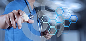 Medicine doctor hand working with modern computer interface