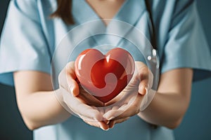 Medicine doctor holding red heart shape in hand, Medical heart cardiology concept
