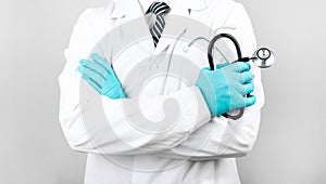 Medicine doctor with stethoscope in hand.Healthcare and medical concept photo