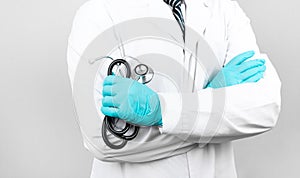 Medicine doctor with stethoscope in hand.Healthcare and medical concept photo