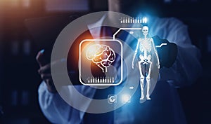 Medicine doctor working with digital medical interface icons on the hospital background, healthcare and Medical technology and