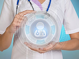Medicine doctor working with modern computer interface as concept