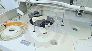 Medicine equipment at pharmaceutical manufacturing. Medical expertise equipment
