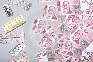 Medicine expenses. High costs of medication concept.  Pharmaceutical business.