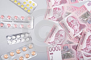 Medicine expenses. High costs of medication concept.  Pharmaceutical business.