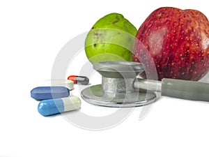 Medicine,Fruits and Stethoscope The sign of good health,long li