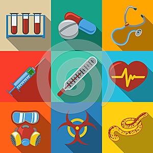 Medicine and health care colorful flat icons set