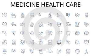 Medicine health care line icons collection. Passion, Excitement, Elation, Zeal, Fervor, Ardor, Gusto vector and linear